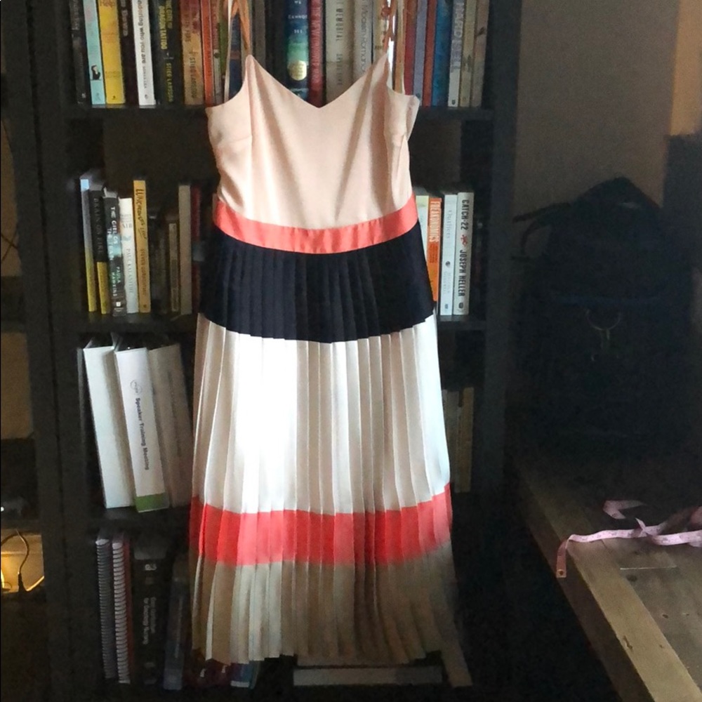 Multi color pleated skirt midi dress